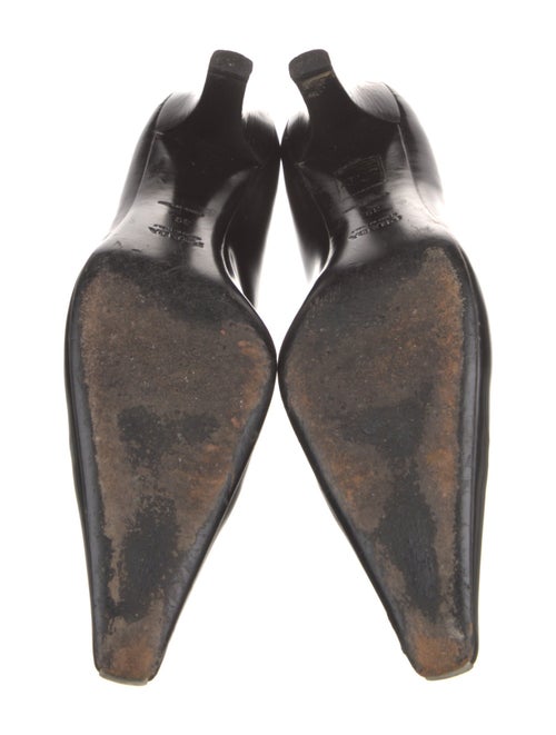 Prada Enameled Metal Triangle Leather Pumps