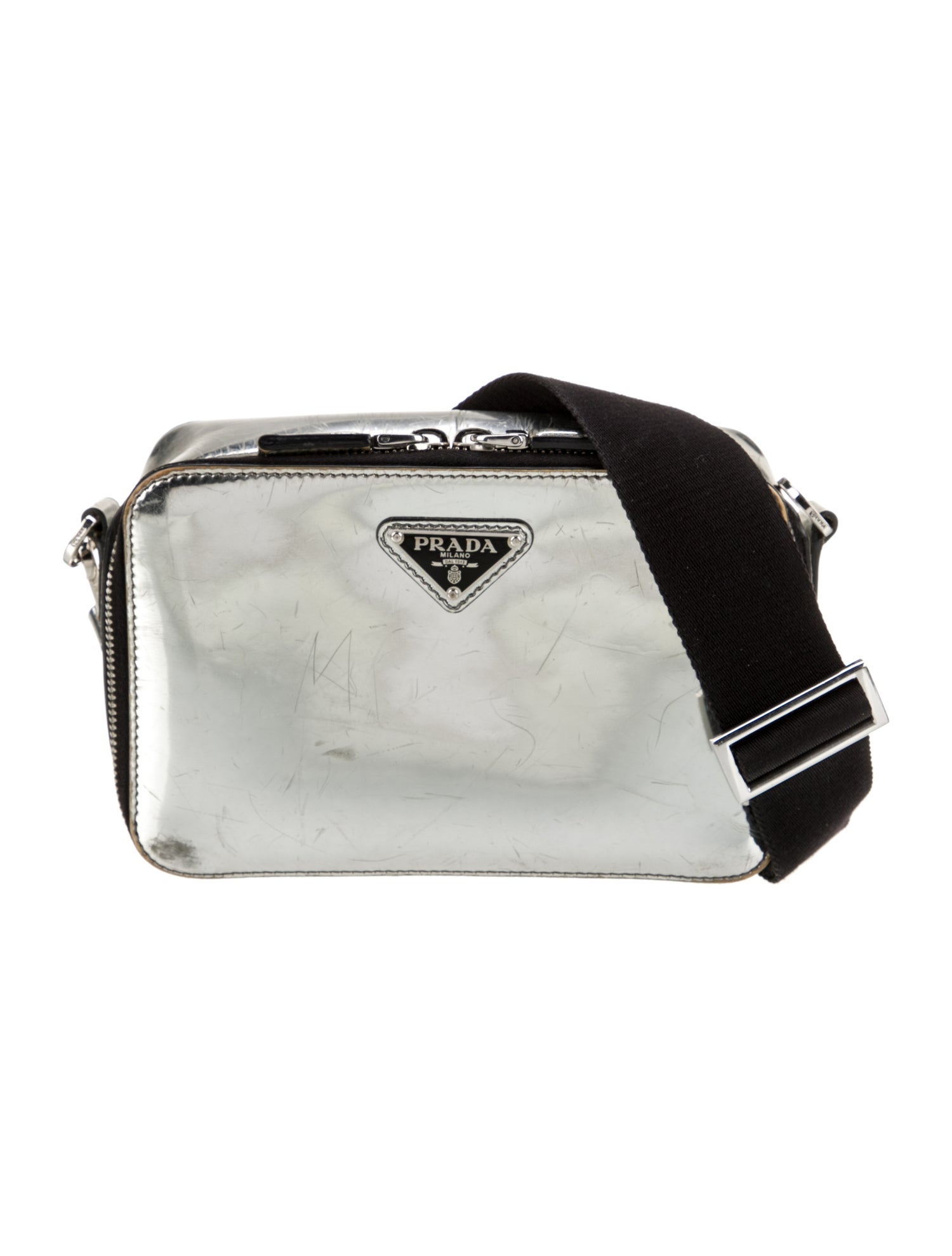 Prada Enameled Metal Triangle Minaudière Small