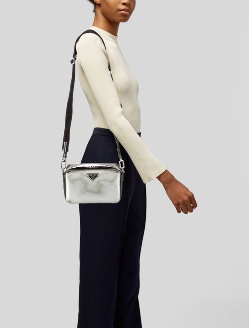 Prada Enameled Metal Triangle Minaudière Small