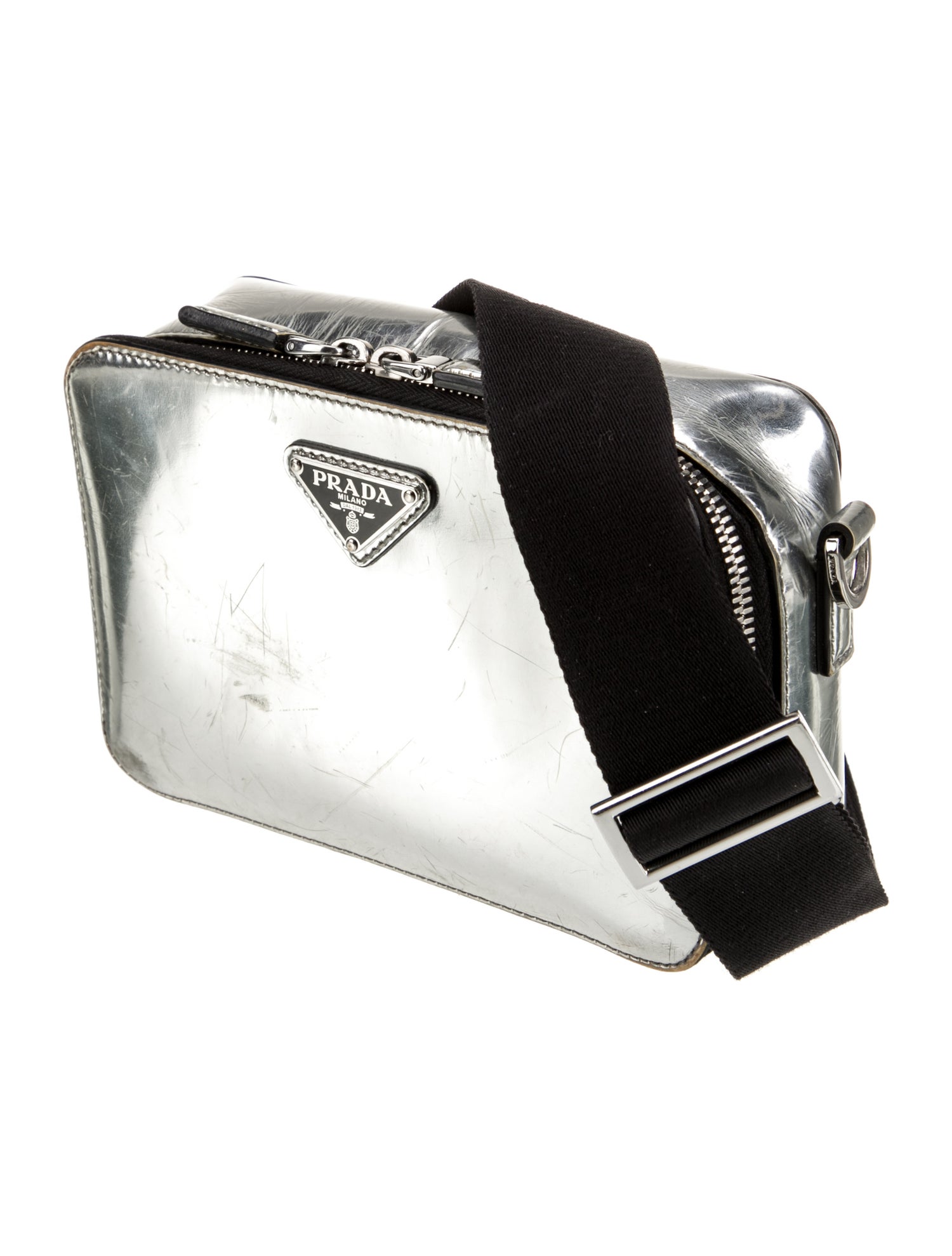Prada Enameled Metal Triangle Minaudière Small