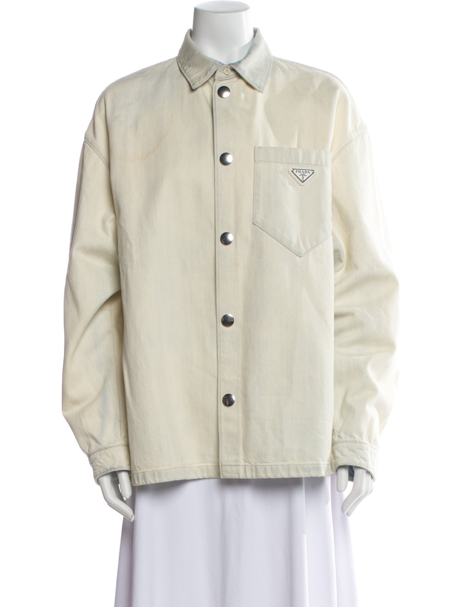 Prada 2022 Enameled Metal Triangle Denim Shirt