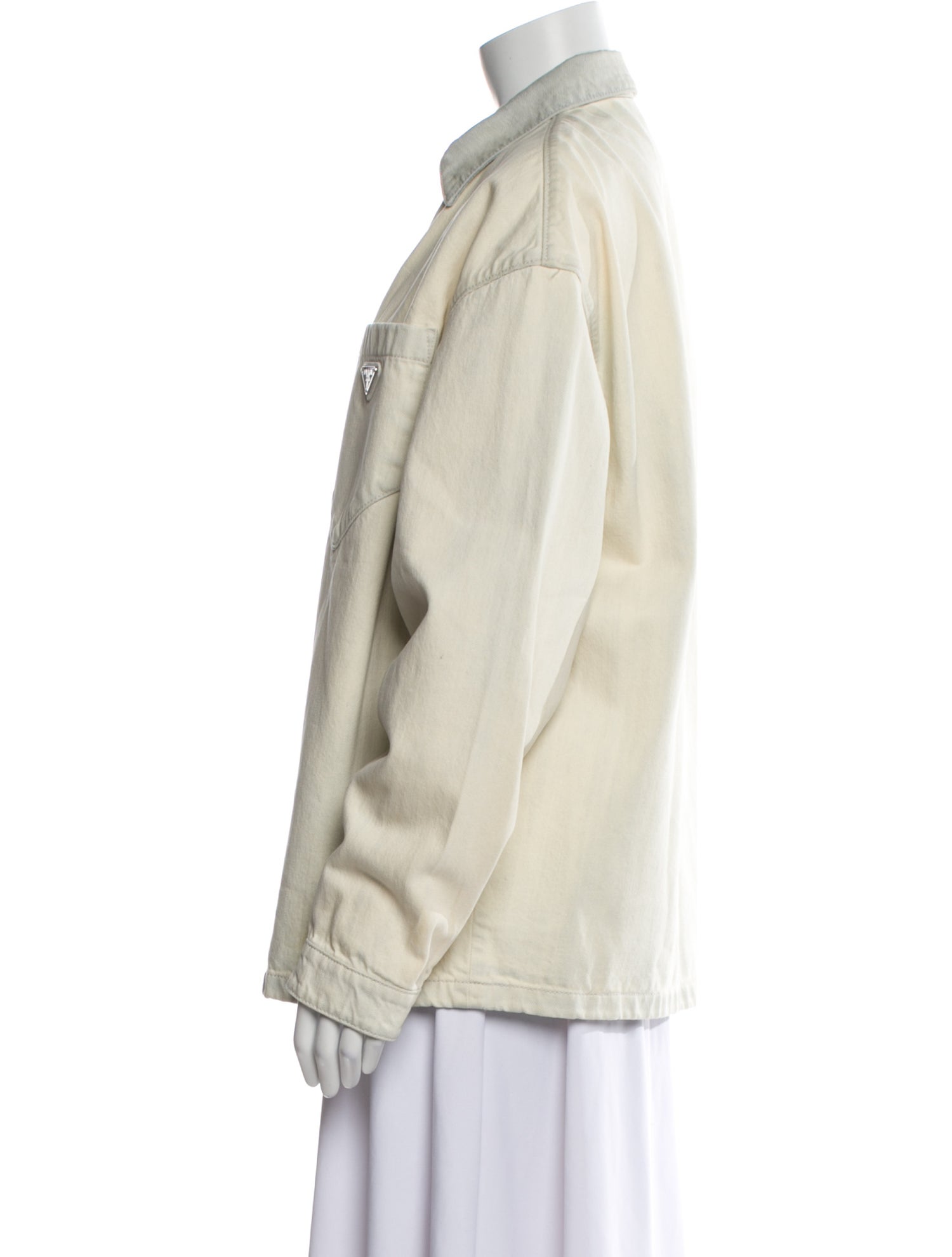 Prada 2022 Enameled Metal Triangle Denim Shirt