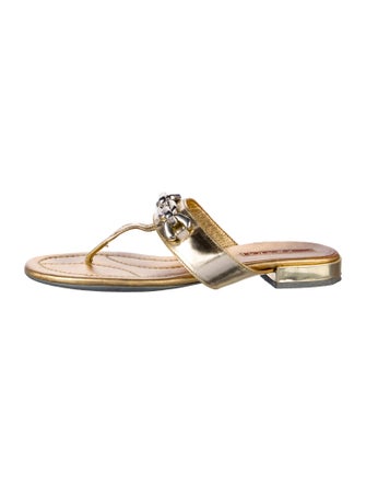 Prada Leather Chain-Link Accents Slides