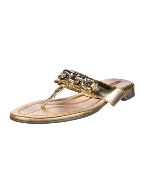 Prada Leather Chain-Link Accents Slides