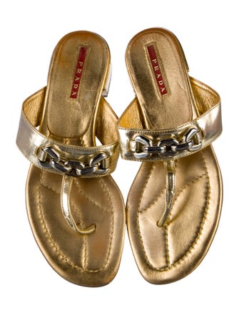 Prada Leather Chain-Link Accents Slides