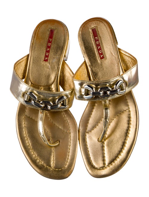 Prada Leather Chain-Link Accents Slides