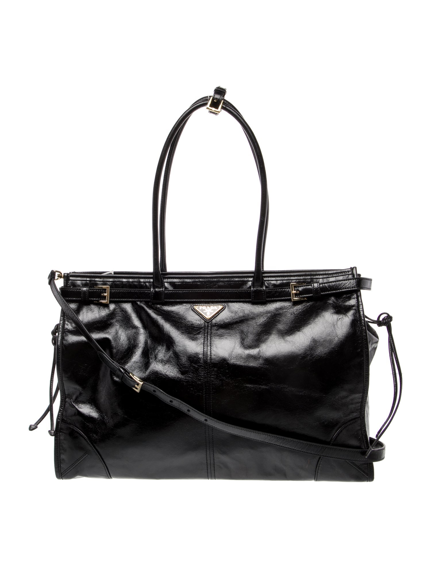 Prada Enameled Metal Triangle Bonnie XL