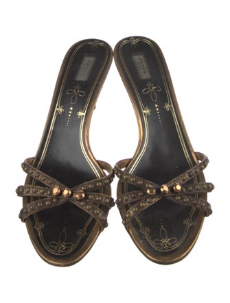 Prada Leather Crystal Embellishments Slides