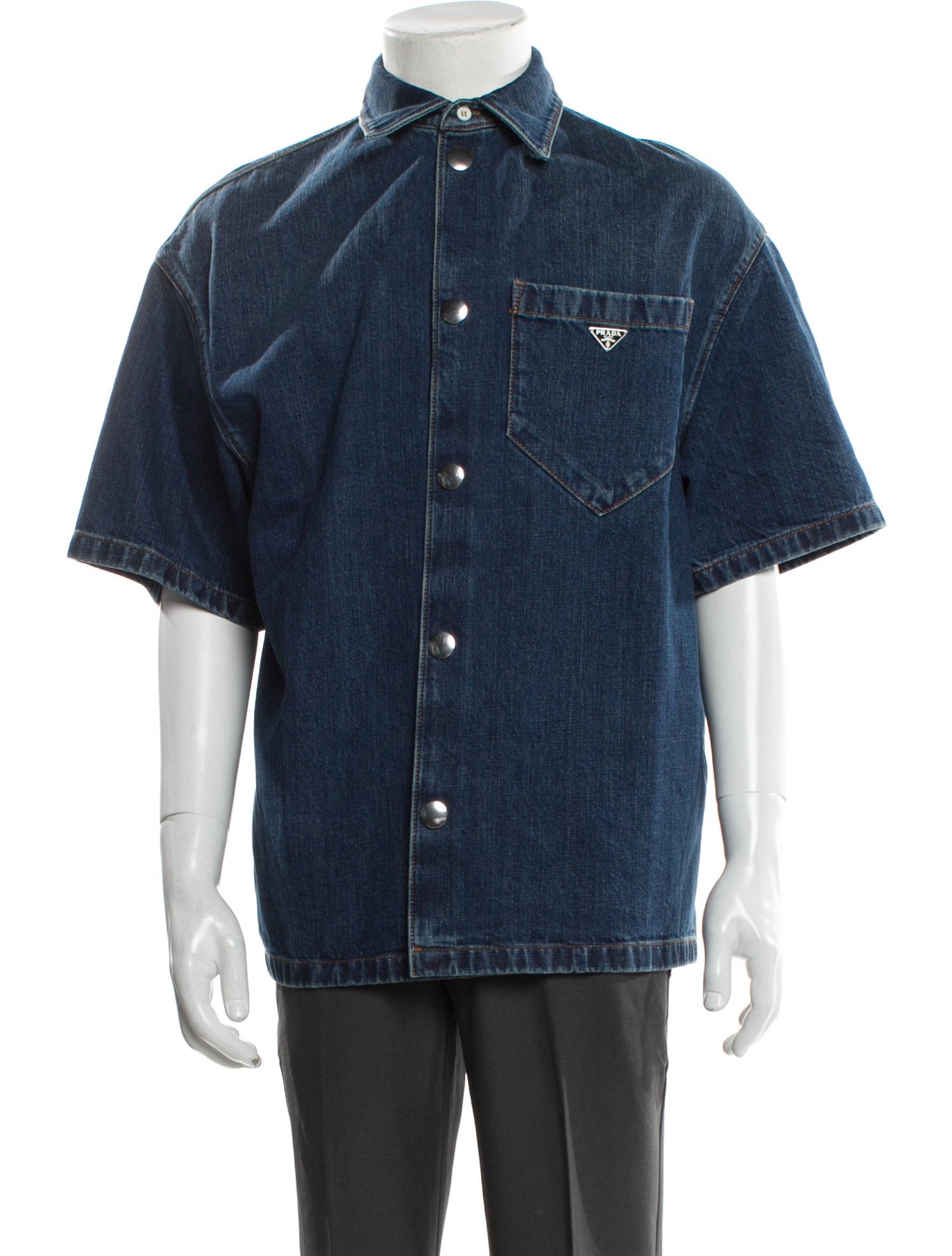 Prada 2023 Enameled Metal Triangle Denim Jacket