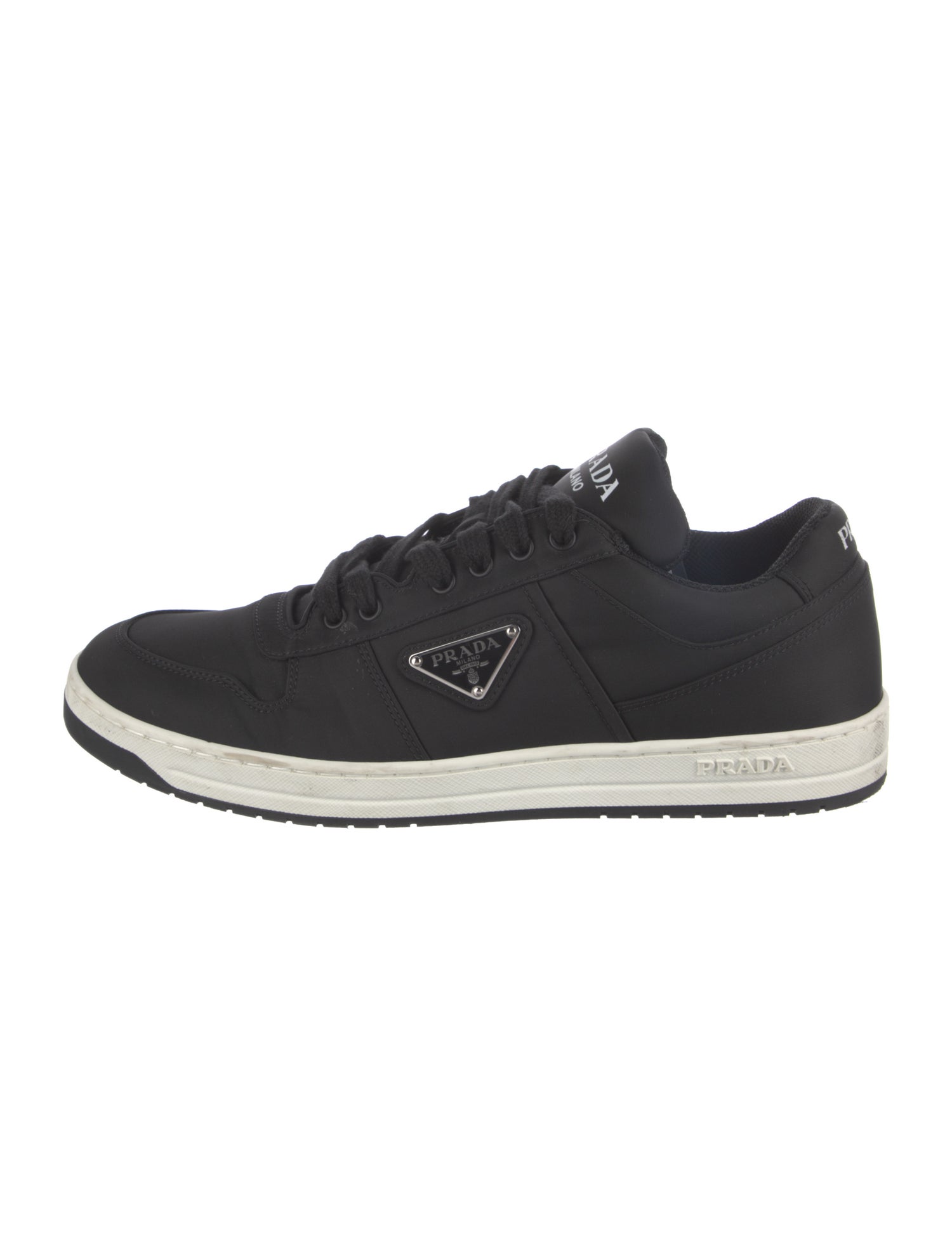 Prada Enameled Metal Triangle Nylon Sneakers