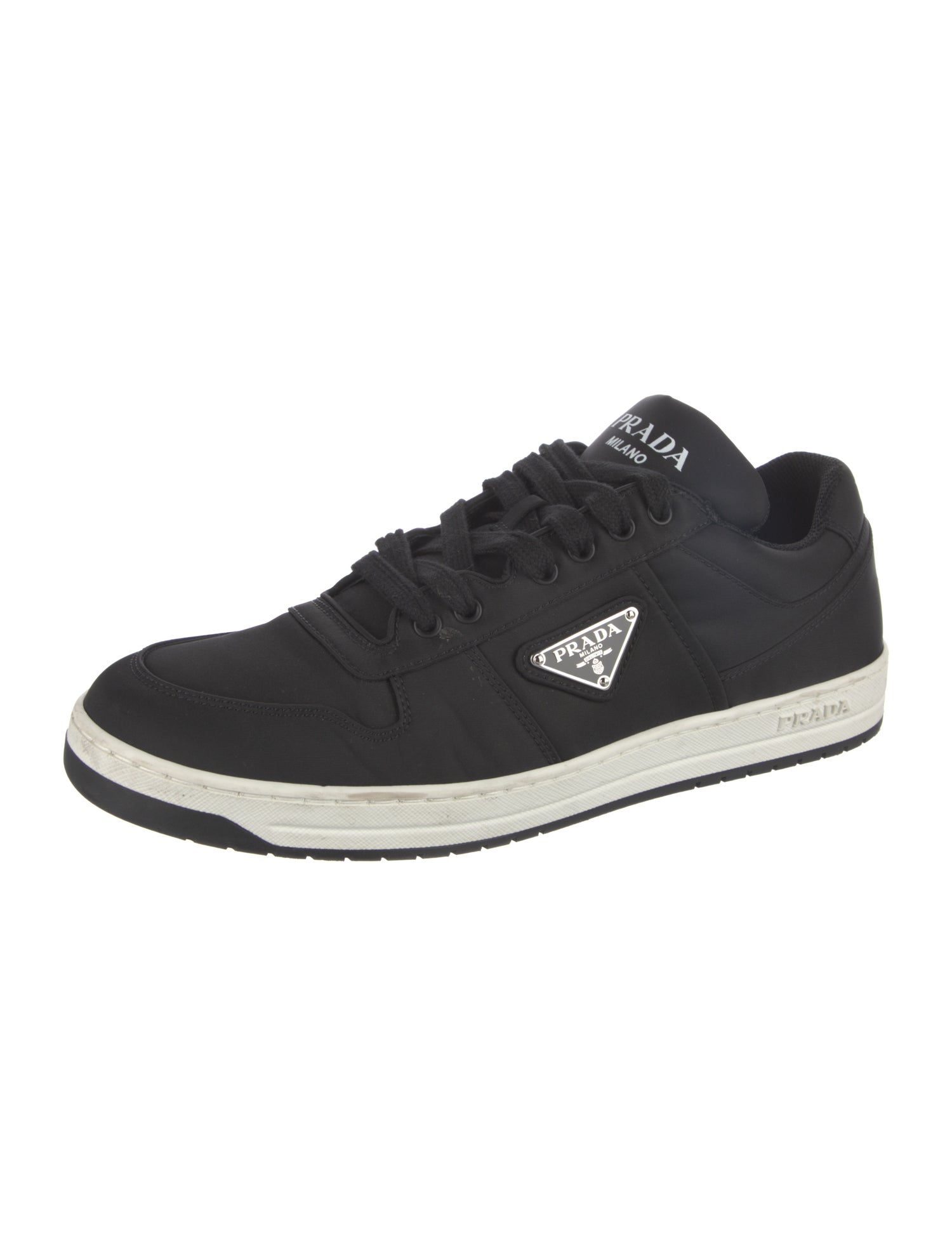 Prada Enameled Metal Triangle Nylon Sneakers