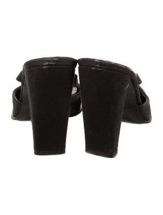 Prada Canvas Leather Trim Embellishment Mules