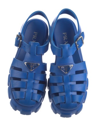 Prada Enameled Metal Triangle Rubber Slingback Sandals