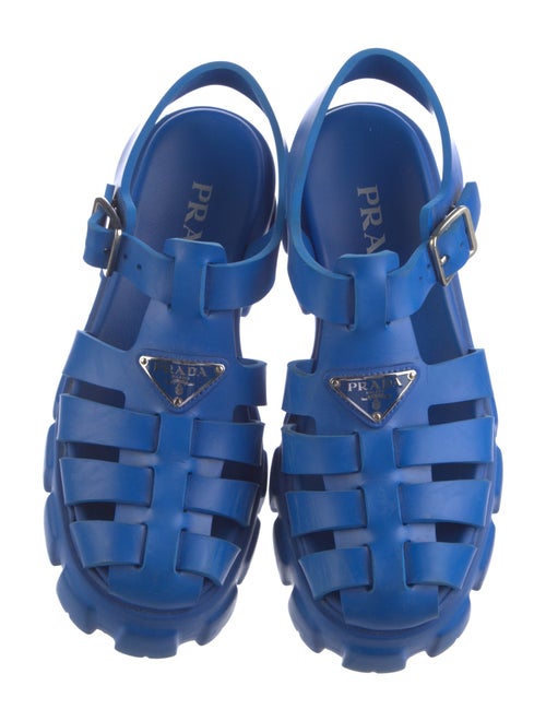 Prada Enameled Metal Triangle Rubber Slingback Sandals