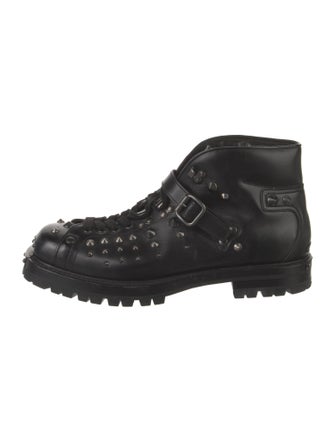Prada Leather Studded Accents Lace-Up Boots