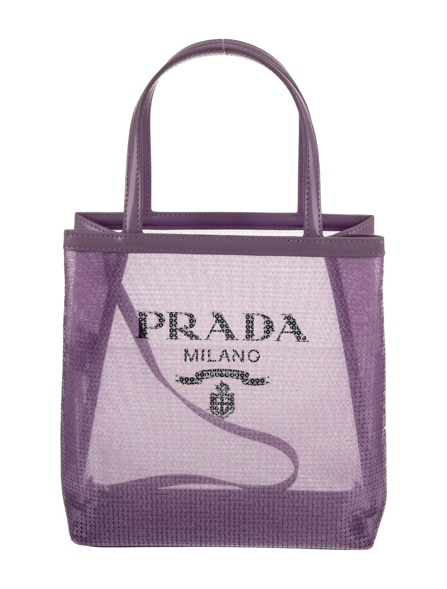 Prada Enameled Metal Triangle Rete Paillettes