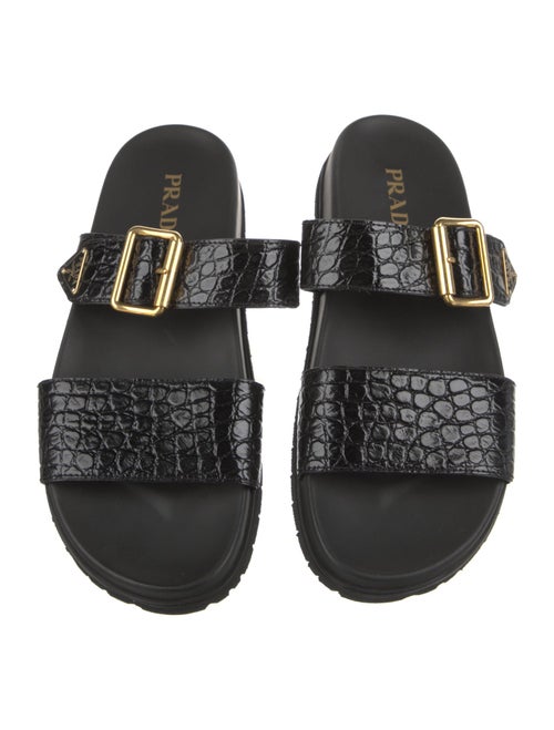 Prada Embossed Leather Slides