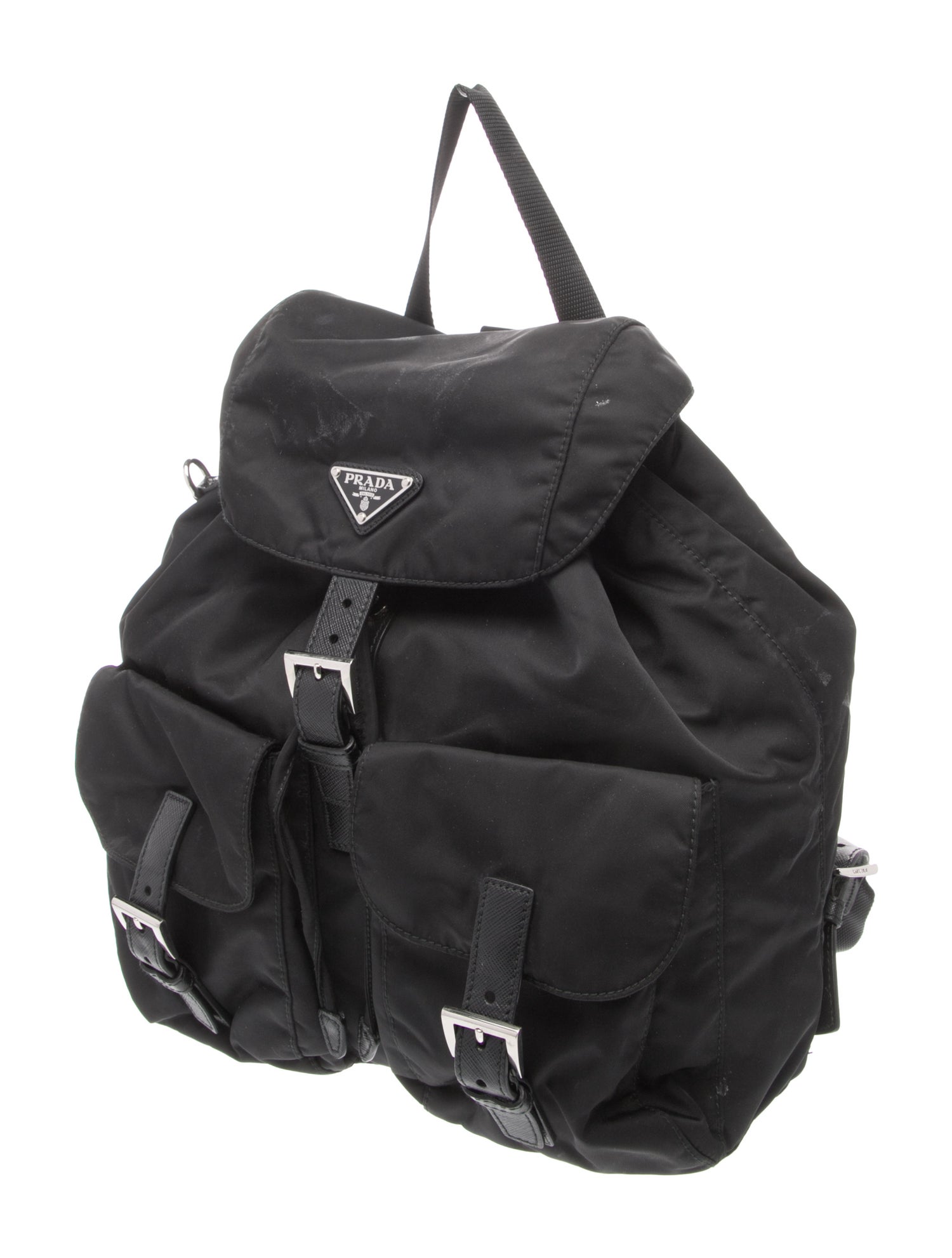 Prada Enameled Metal Triangle Backpack