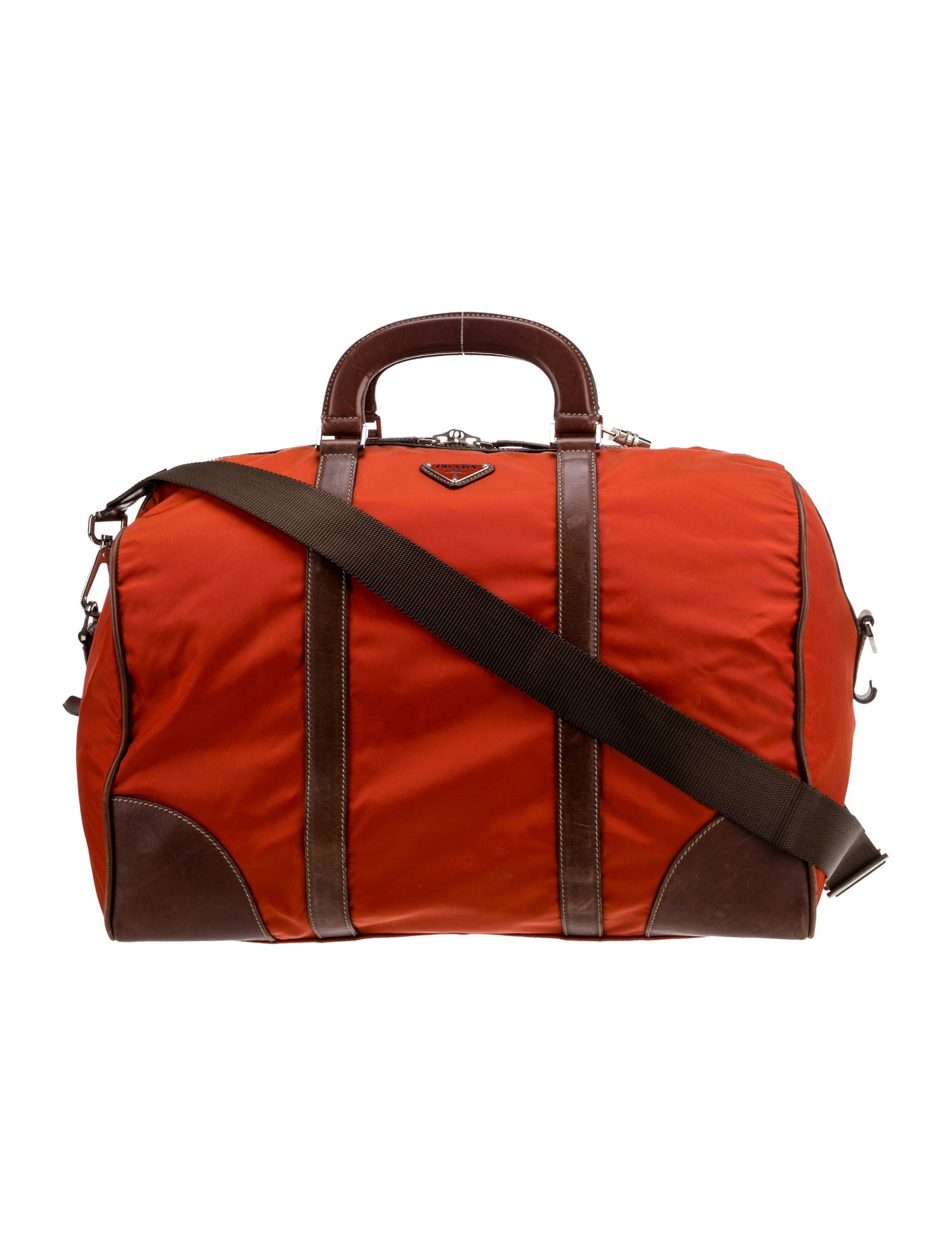 Prada Enameled Metal Triangle Weekender Bag