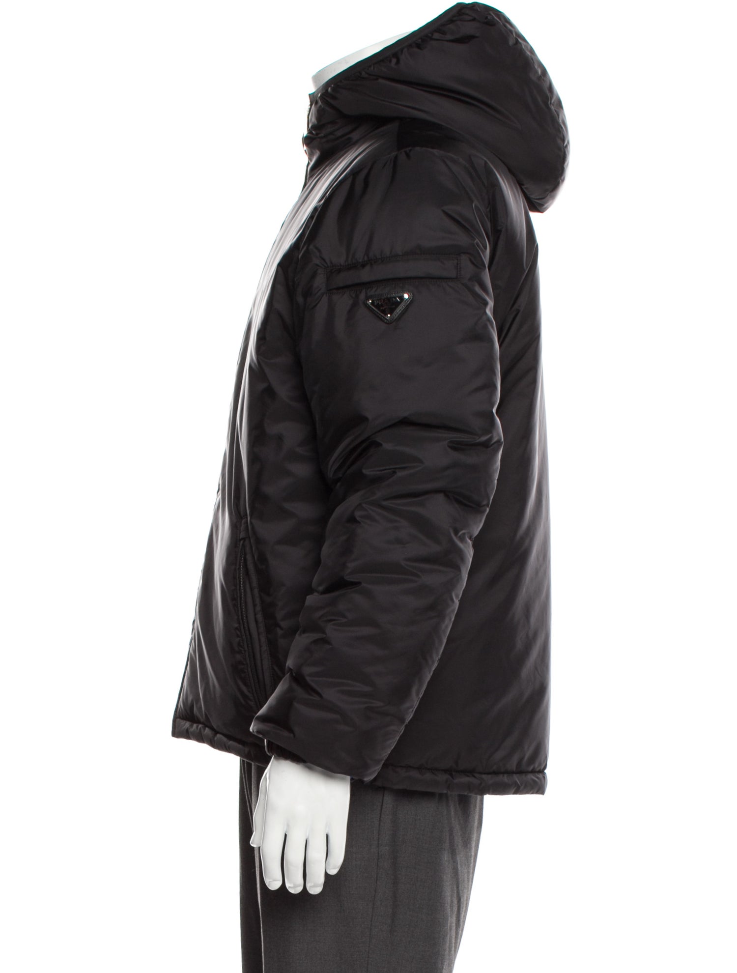 Prada 2018 Enameled Metal Triangle Puffer Coat