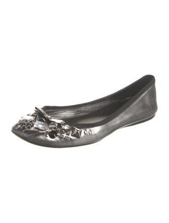 Prada Leather Bow Accents Ballet Flats