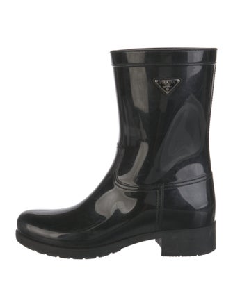 Prada Enameled Metal Triangle Rubber Rain Boots