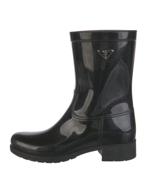 Prada Enameled Metal Triangle Rubber Rain Boots
