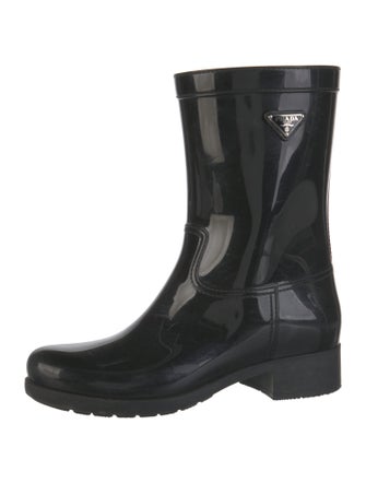 Prada Enameled Metal Triangle Rubber Rain Boots