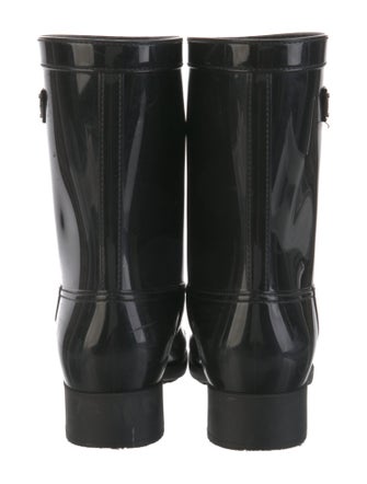 Prada Enameled Metal Triangle Rubber Rain Boots