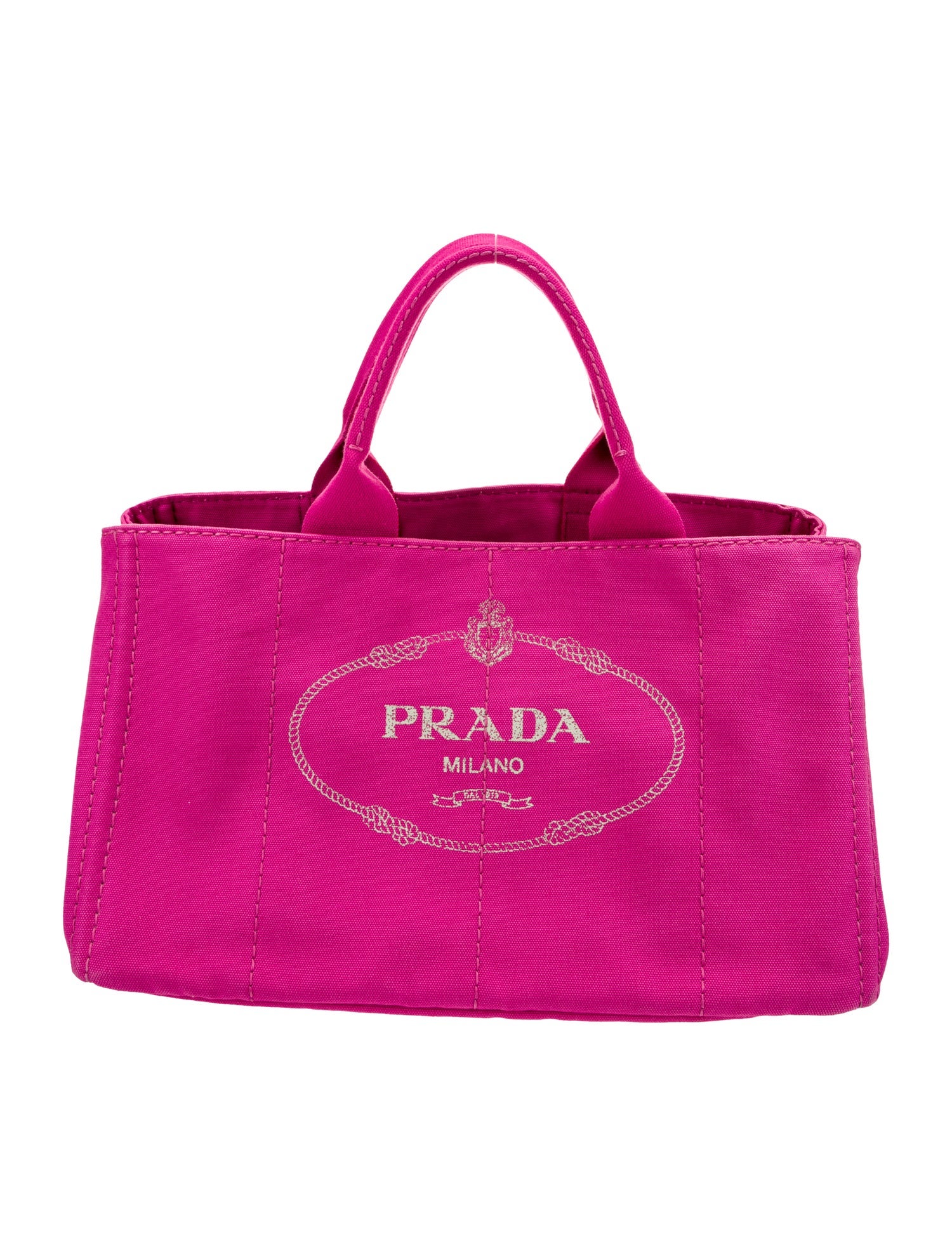 Prada Enameled Metal Triangle Logo Tote Large