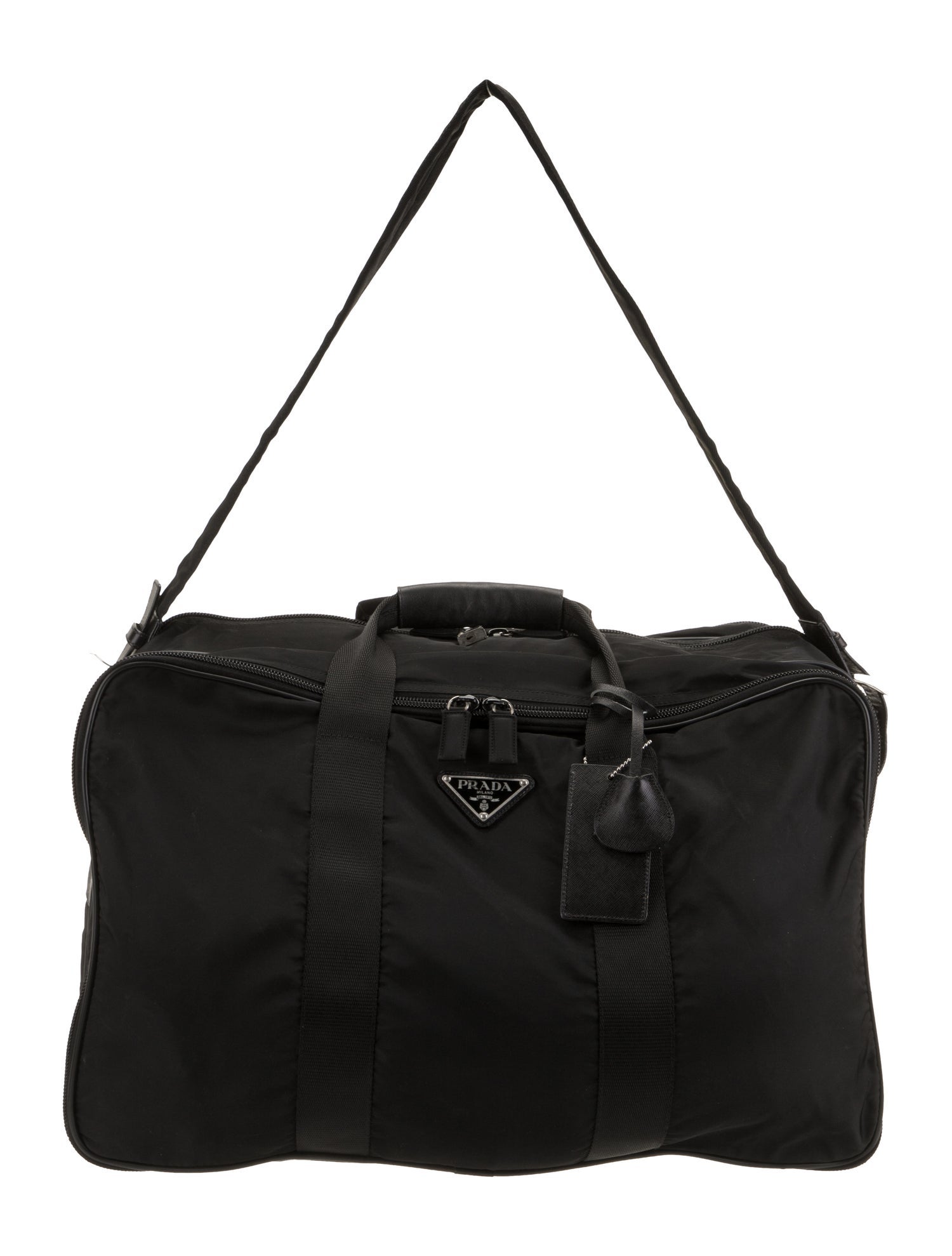 Prada Enameled Metal Triangle Nylon Duffle Bag