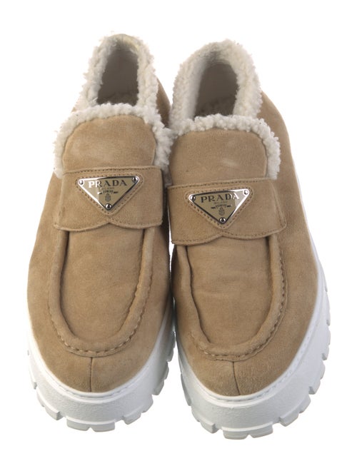 Prada Enameled Metal Triangle Suede Loafers