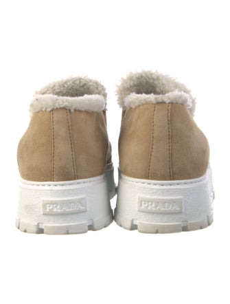 Prada Enameled Metal Triangle Suede Loafers