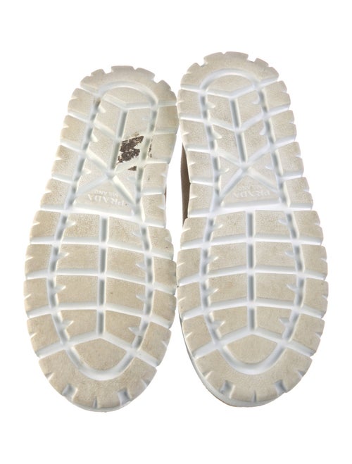 Prada Enameled Metal Triangle Suede Loafers