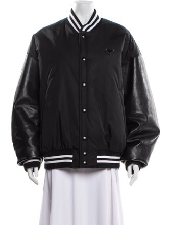 Prada Enameled Metal Triangle Nylon Varsity Jacket