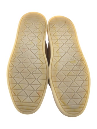 Prada Enameled Metal Triangle Suede Mules