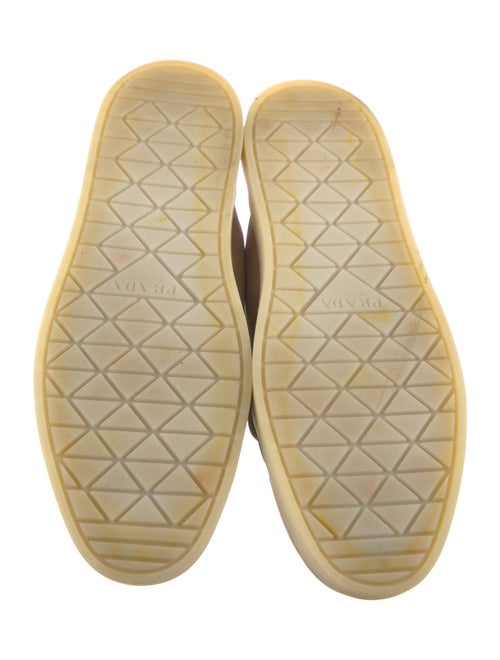 Prada Enameled Metal Triangle Suede Mules