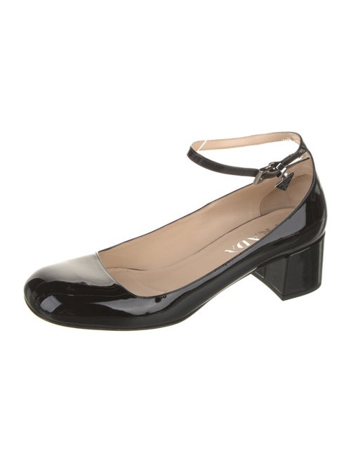 Prada Enameled Metal Triangle Patent Leather Pumps