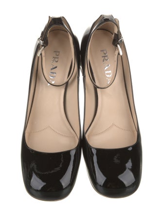 Prada Enameled Metal Triangle Patent Leather Pumps