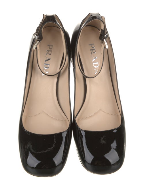 Prada Enameled Metal Triangle Patent Leather Pumps