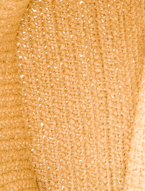 Prada Enameled Metal Triangle Raffia Logo Tote