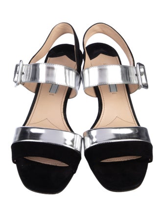 Prada Leather Colorblock Pattern Slingback Sandals