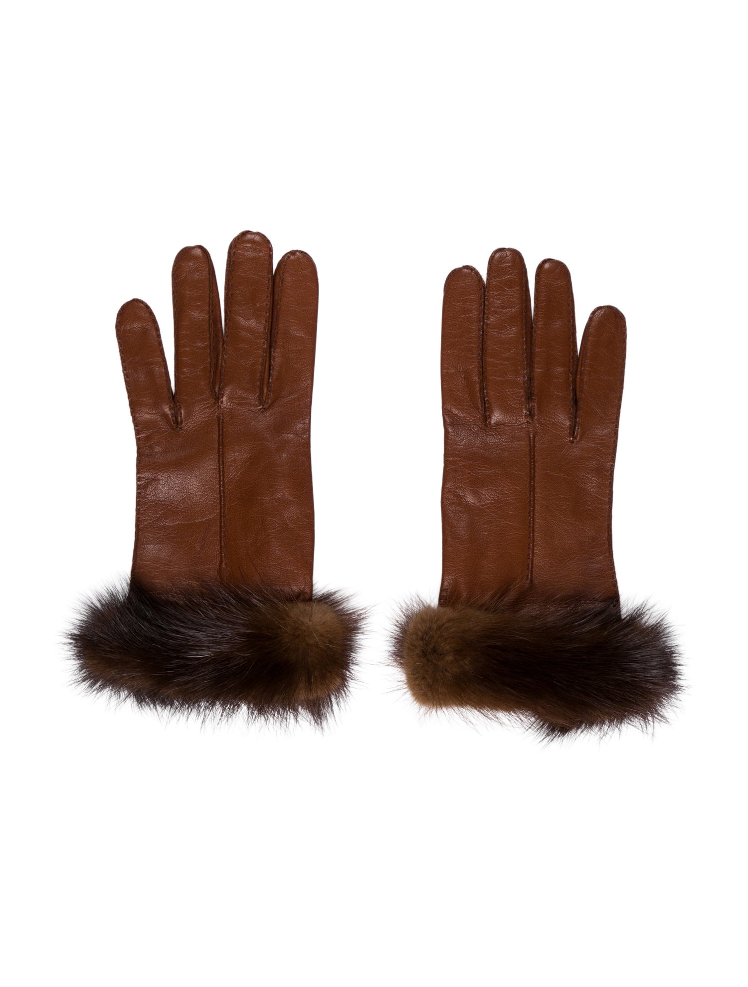 Prada Men's Brown Leather Fur Trimmed Gloves
