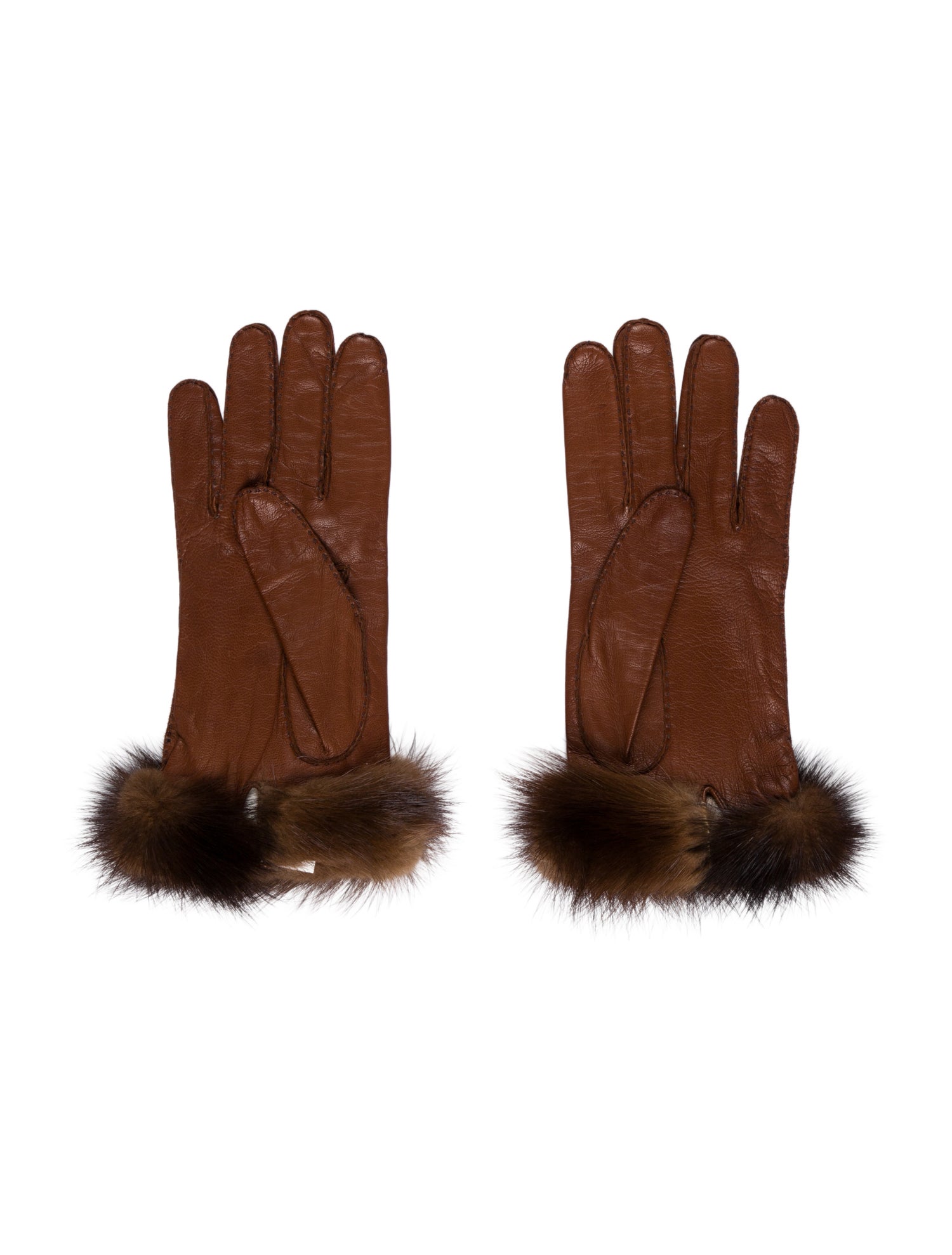 Prada Men's Brown Leather Fur Trimmed Gloves