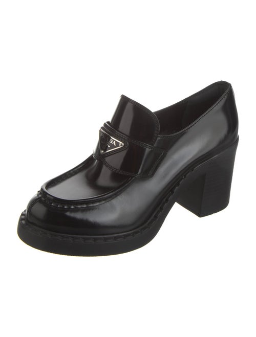 Prada Enameled Metal Triangle Patent Leather Pumps
