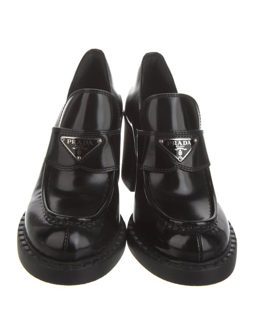 Prada Enameled Metal Triangle Patent Leather Pumps