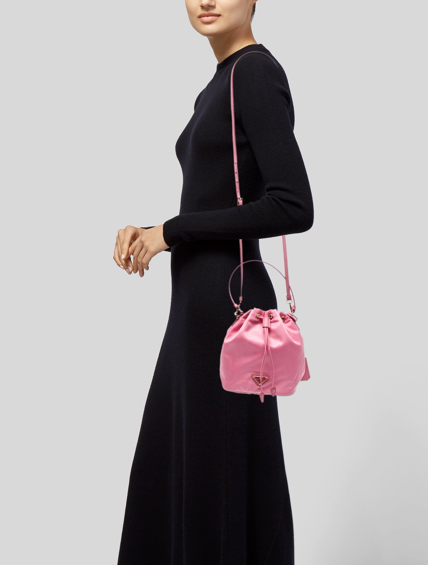 Prada Enameled Metal Triangle Bucket Bag