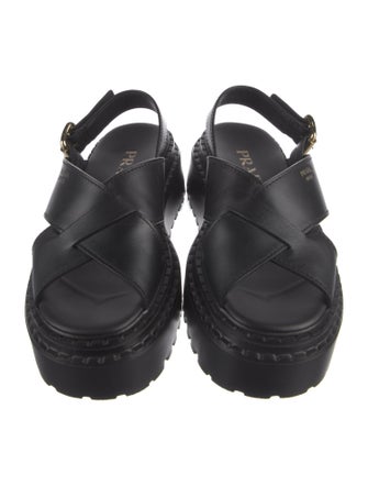 Prada Enameled Metal Triangle Leather Slingback Sandals