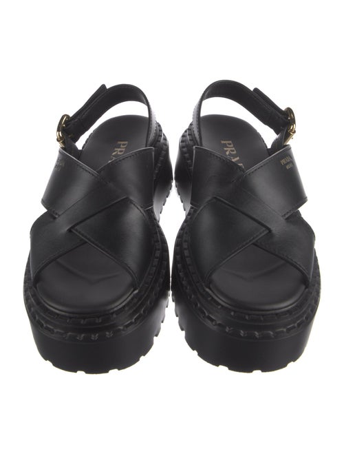 Prada Enameled Metal Triangle Leather Slingback Sandals