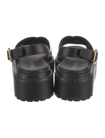 Prada Enameled Metal Triangle Leather Slingback Sandals